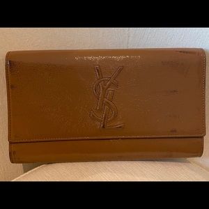 Belle De Jour Textured Patent Clutch in Dark Nude